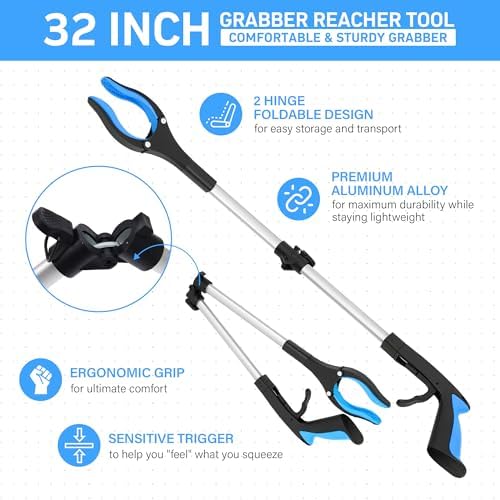 32" Grabber Reacher Tool – 3 Pack Foldable Reacher Grabber Pickup Tools for Seniors, Disabled, Trash Pickup, and Hard-to-Reach Areas, Ergonomic Grip & Lightweight Design（Orange Blue Pink） - Image 4