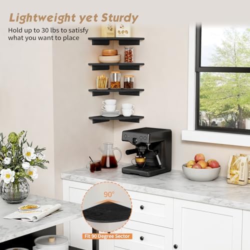 Forbena Black Floating Corner Bookshelf for Wall Set of 4, Large Corner Plant Shelves for Living Room, Rustic Rounded Hanging Bookshelves Wall Mounted for Bedroom Books, Kitchen, Closet, Office - Image 6