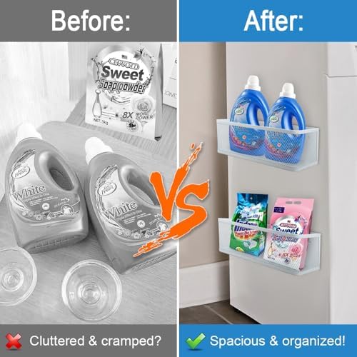 Picowe Magnetic Laundry Organizer, Large Magnet Basket for Laundry Room,16.5lb Capacity Magnetic Shelf for Washer /Dryer, Fridge & Small Spaces ( L, White) - Image 3