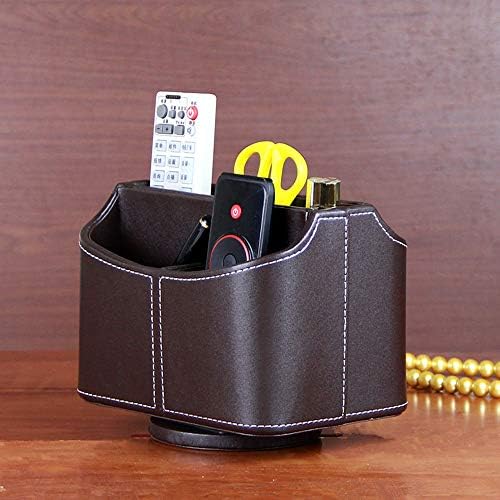 PU Leather Remote Control Holder 360 Degree Spinning Desk Organizer Storage Box for Remote Caddy,TV Guide, Mail, Electronics, Pen,Stationery and Media Storage (Brown) - Image 4