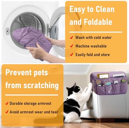 Armchair Caddy for Recliner, Non-Slip Recliner Pocket Organizer, Remote Holder for Recliners, Sofa Armrest Organizer, Couch Caddy with 14 Pockets Storage for TV Remote, Phone, Magazine (Purple) - Image 5