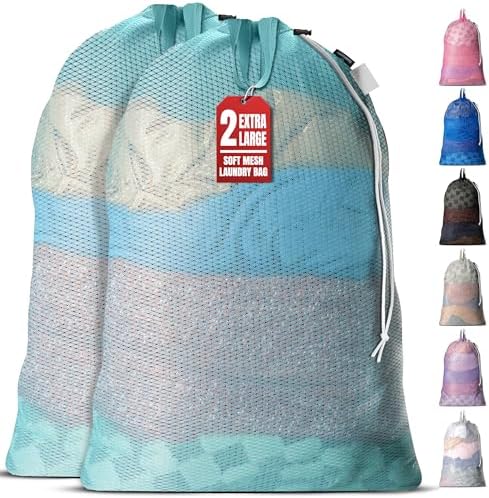Handy Laundry Mesh XL Laundry Bag 24"x36" 2-Pack with Shoulder Strap, Teal by Handy+Laundry