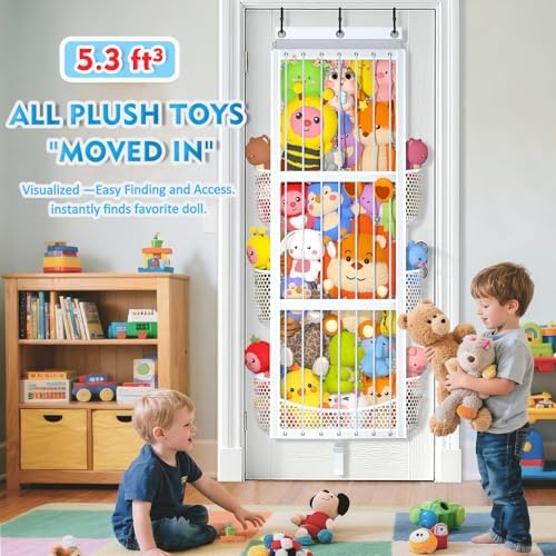 Toread Over the Door Stuffed Animal Storage – Patent Elastic Rope Design Easy Store Plush Toy Stuff Animal Organizer Large Capacity Hanging Stuffie Storage Suitable for Kids Room Toy Holder Bedroom - Image 6