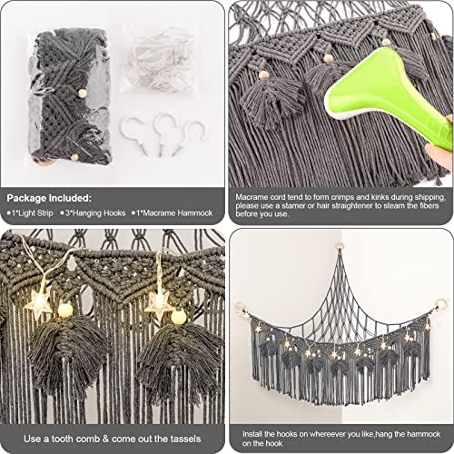 Macrame Stuffed Animal Storage with Star Light, Corner Hammock for Nursery - Image 6