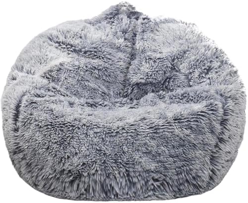 Fluffy Stuffed Animal Storage Bean Bag Chair Cover (No Filler), Faux Fur Comfy Bean Bag Cover for Organizing Plush Toys or Textile, for Adults Teens Kids Girls, Gray by Unknown