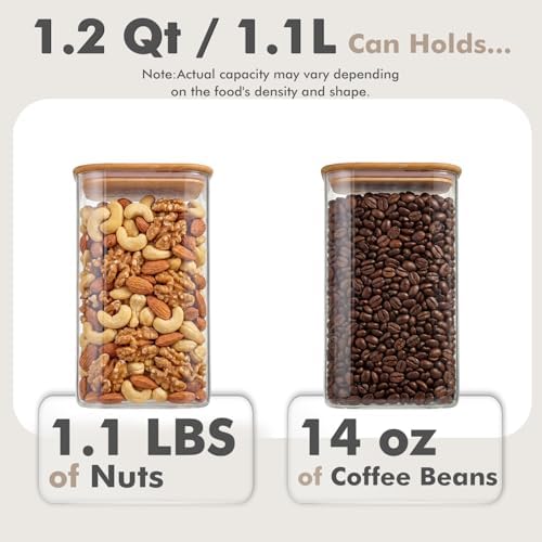 6-Pack 1.2Qt Square Glass Storage Jars with Bamboo Lids - Image 3