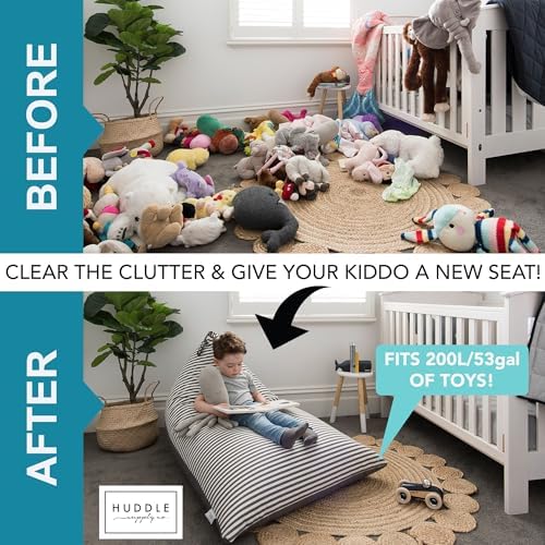 Huddle Designer Stuffed Animal Bean Bag Storage Chair Cover XL Grey Stripes - Image 5