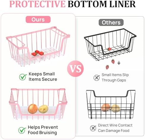 SUNALLY Stackable Storage Bins 4 Pcs Wire Baskets Freezer Organizer, Pink - Image 4