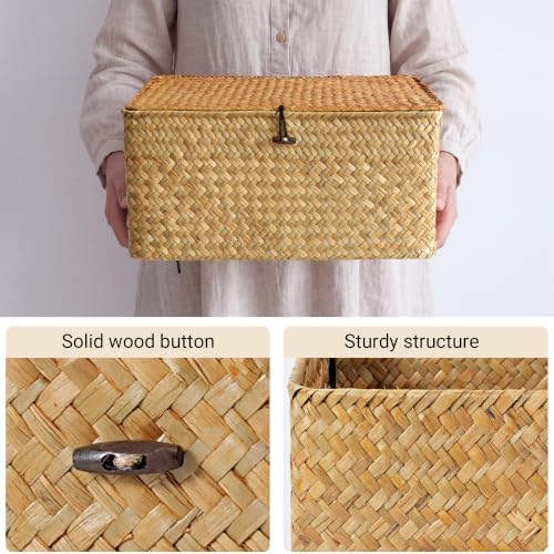 Nonam Large Wicker Basket with Lid,Seagrass Shelf Storage Basket,Natural - Image 2