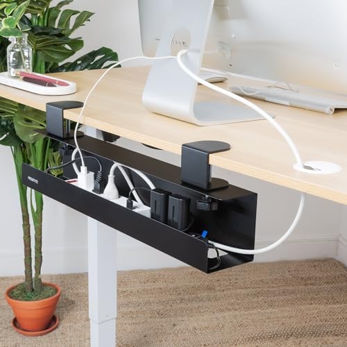 Mount-It! Under Desk Cable Management Tray – Clamp-On No-Drill Metal Cable Management Tray for Desk & Standing Desk, Wire & Cord Organizer for Power Strips, Glass Desks – 23.6” Black - Image 6