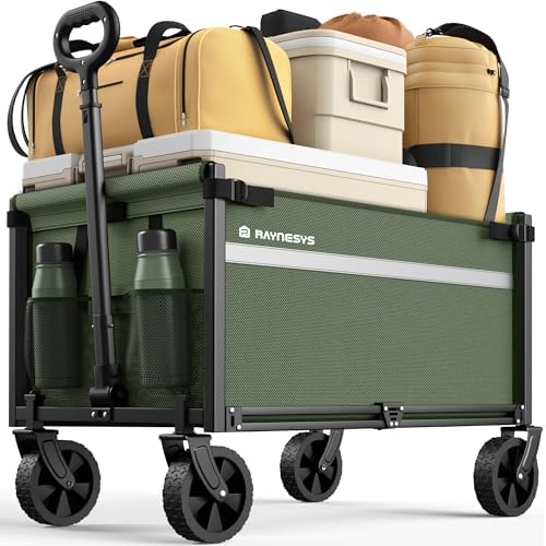 Collapsible Wagon Cart with Wheels, 330LBS for Grocery Shopping Camping by Raynesys