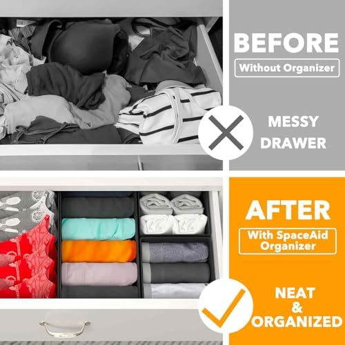 SpaceAid Drawer Organizer for Clothes, 6 Pack Dresser Drawer Organizer Bins, Closet Organizers and Storage Dividers for Clothing, Underwears, Socks (Black) - Image 2