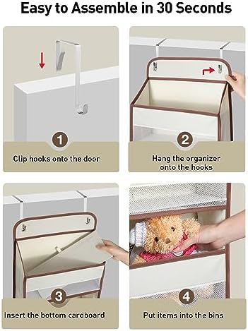 Yecaye Hanging Over the Door Organizer 1 Pack, 35.2lbs Load Toy Stuffed Animal Storage, Swing-proof Bathroom Organizers and Storage for Nursery Newborn Baby Essential Stuff Beige - Image 5