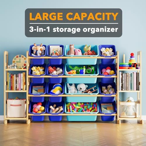 SpaceAid Toy Storage Organizer With 6 Shelves And 16 Bins, Modern Style Toy Organizers Storage Bookshelf For Kids Bedroom Playroom Organization Room Decor, Blue And Navy Blue - Image 3