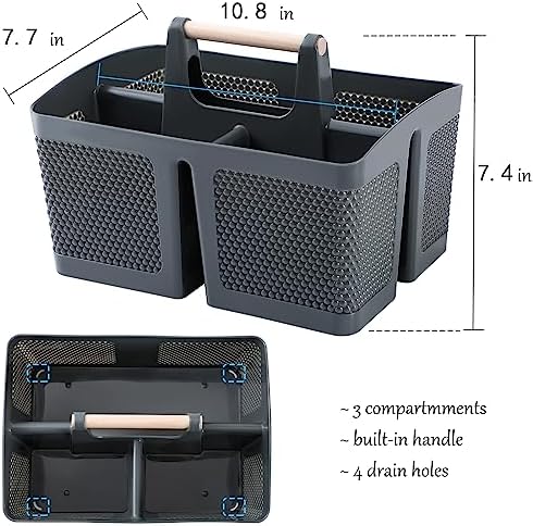 rejomiik Portable Plastic Shower Caddy with Bamboo Handle, Grey - Image 3