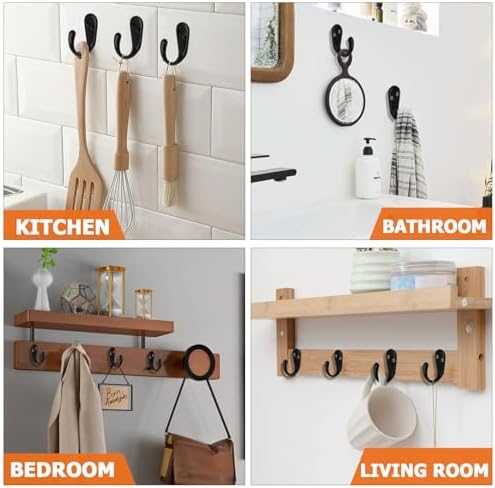 Bonsicoky 10 Pcs Wall Mounted Coat Hooks, Black - Image 7