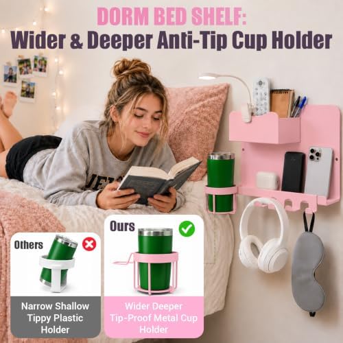 Floating Bedside Wall Shelf, Metal Wall Organizer with Detachable Cup Holde - Image 4