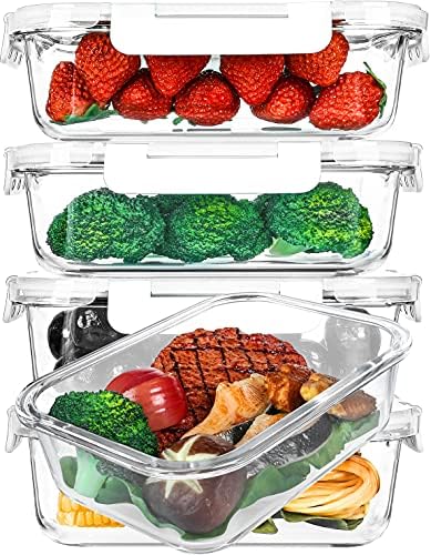 M MCIRCO 5 Pack 36 oz Glass Food Storage Containers with Lids, White by MMCIRCO