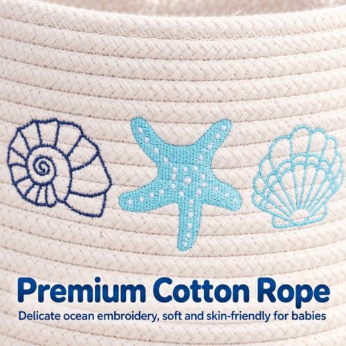 Sea Embroidered Baby Diaper Caddy Organizer, Cotton Woven Rope, Portable Nursery Storage Basket with Changeable Compartments - Image 3