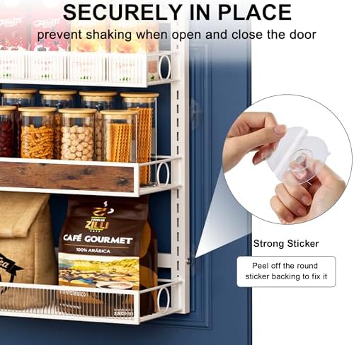 6 Tier Pantry Door Organizer Spice Rack, 2-IN-1 Wall Mount or Hanging Over Door Seasoning Organizer with Adjustable Baskets, Heavy Duty Behind Door Storage Shelves for Pantry, Cabinet and Kitchen - Image 4