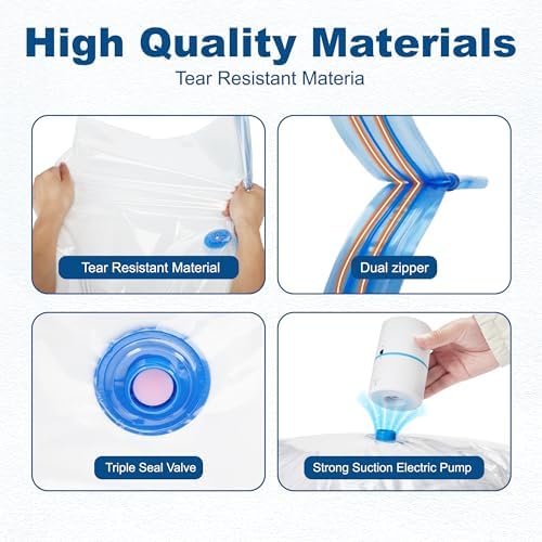 HOUSE DAY 10 Large Vacuum Seal Bags For Clothing Travel, 80% Space Saving Travel Vacuum Bags with Electric Pump, Vacuum Storage Bags For Clothes, Comforters, Bedding, Moving, Storage & Organization - Image 4