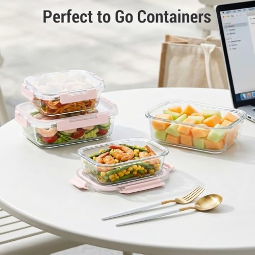 Dealusy 10 Sets 36 oz & 12 oz Glass Food Storage Containers with lids, Pink - Image 7