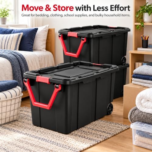 2-Pack 40 Gal Wheeled Storage Bins, Latching Lid & Pull Handle - Image 4
