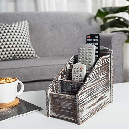 MyGift Torched Wood Remote Control Holder, 4-Compartment Tabletop Caddy - Image 4