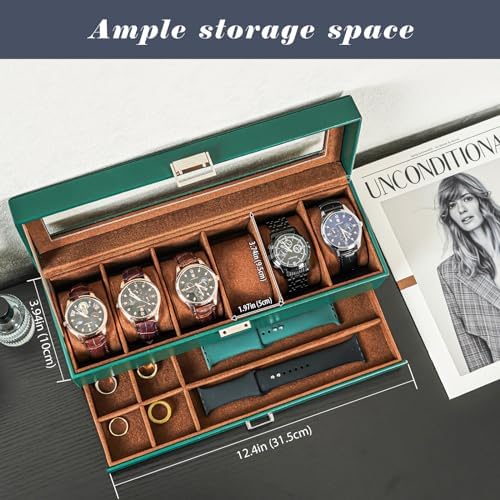 ProCase Watch Box, 6 Slot Watch Display Case with Drawer -MidnightGreen - Image 2