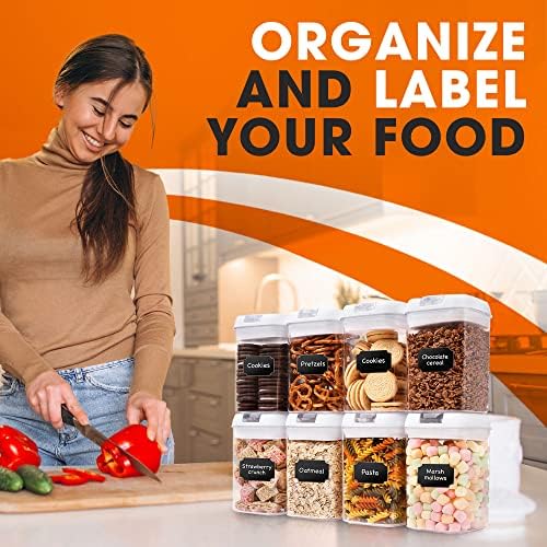 Set of 8 Airtight Food Storage Containers - Pantry Organizer Bins, BPA Free Plastic Containers plus Dry Erase Marker and Labels, White - Image 4