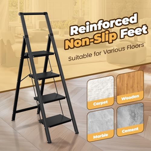 HBTower 4 Step Ladder, Lightweight Aluminum Folding Step Stool - Image 5