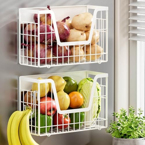 2 Set Magnetic Fridge Shelf, White Magnetic Fruit Basket for Fridge by YIWANFW