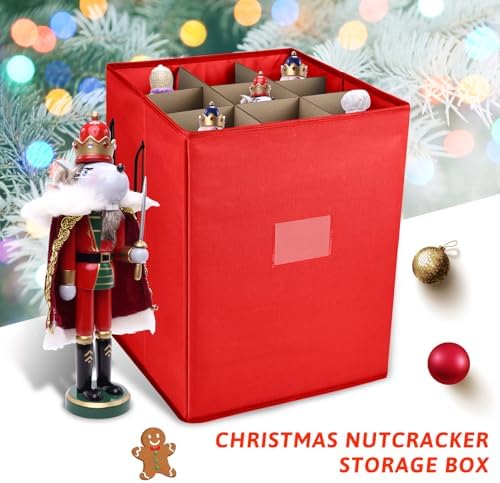 Christmas Nutcracker and Figurine Collectible Storage Box, Fits 9 Holiday Ornaments, Stores Up to 16" Tall Ornaments, Holiday Decor Organizer with Dividers, Nutcracker not Included(Red) - Image 5