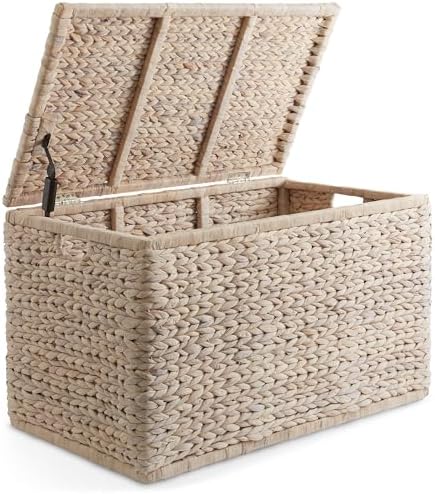 Casafield 30" Storage Chest with Lid, Handles, and Safety Hinge - Whitewash White, Hyacinth Wicker Storage Trunk for Entry Way, Living Room, Bedroom - Image 3