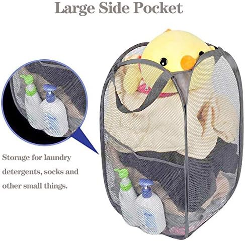 Larpur 2 Pcs Popup Mesh Laundry Baskets, Collapsible and Portable Clothes Washing Laundry Hampers with Reinforced Carry Handles, Gray Clothes Hamper for Home, Travel, College Dorm - Image 4
