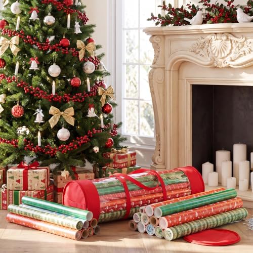 Christmas Wrapping Paper Organizer, 41" Gift Wrapping Paper Storage Red - Image 2