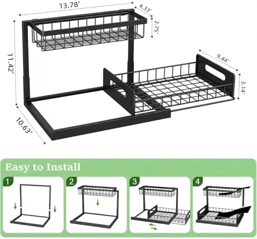 Under-Sink Storage Organizer (2-Pack) — Double-Tier Pull-Out Cabinet Organizer with Sliding Drawers ，Heavy-Duty & Versatile Storage Rack for Kitchen, Bathroom, and Pantry，Black - Image 2