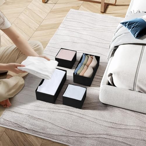DIMJ Drawer Organizers, Set of 12 Clothes Drawer Organizer, Foldable Closet Drawer Organizer, Dresser Drawer Organizers Dividers for Baby Clothes, Socks, Belt, Tie (Black) - Image 7