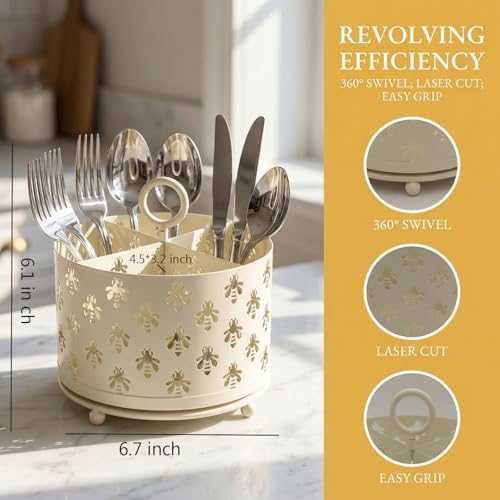 360° Rotating Bee Silverware Caddy Countertop, Utensil Caddy Cutlery Holder - Image 3