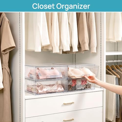 Vtopmart 3 Pack Large Clear Stackable Storage Drawers for Closet, Pantry - Image 4