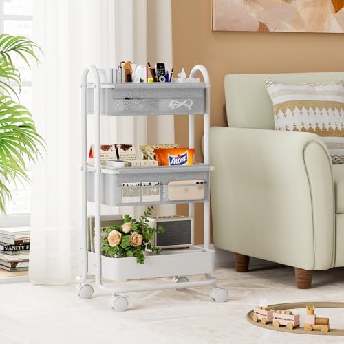 Modanais Baby Diaper Caddy Organizer Cart - 3 Tier Rolling Cart, Light Gray - Image 4