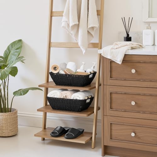 StorageWorks Wicker Storage Baskets for Shelves, 2 Pack Black Wicker Basket - Image 2
