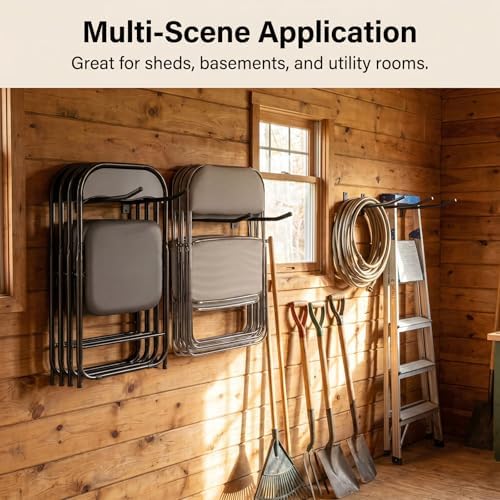 Garage Storage Mechanism Wall Mounted, Folding chair storage rack,Garden Tool Rack Manager Heavy-Duty Folding Chair, Suitablefor Car Tires, Ladders, Chairs, Strollers (Black (3-pack)) - Image 3