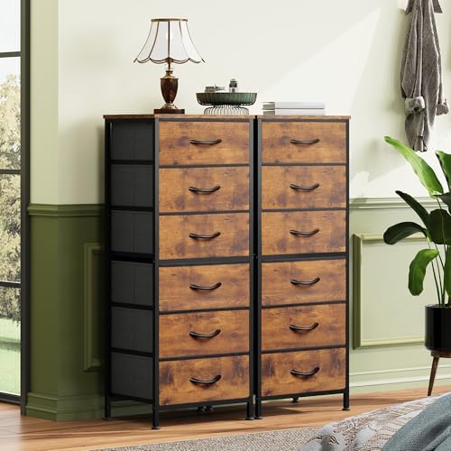 WLIVE Tall Dresser for Bedroom, 6 Drawer Dresser, Rustic Brown - Image 2