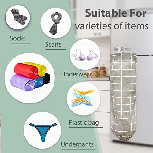 SYIPO Plastic Bag Holder, Reusable Grocery Bag Organizer, Wall Mount, Plaid Grey, 1 Pack, 15.7in x 9.8in - Image 4