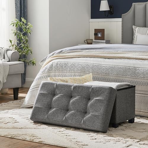 SONGMICS Storage Ottoman Bench, Foldable Foot Rest with Legs, 15 x 30 x 15.2 Inches, End of Bed Bench, Storage Chest, Load up to 660 lb, for Living Room, Bedroom, Entryway, Slate Gray ULSF16GYZ - Image 2
