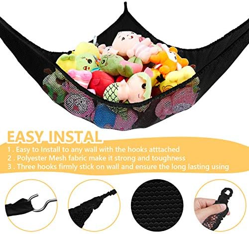Stuffed Animal Net or Hammock, Stuffed Animal Net, Jumbo Toy Net Hammock for Stuffed Animals Wall Sling Corner Extra Large Kids Children Mesh Toy Net Organizer (Black 2 Pack, 83 Inch) - Image 2