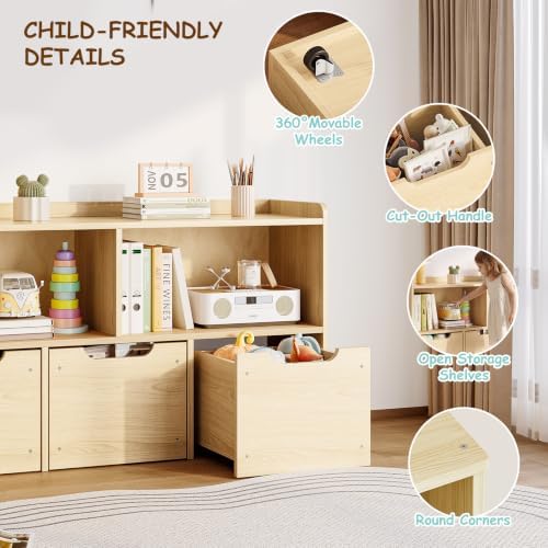 EXPERLAM Solid Wood Kids Toy Storage Organizer with 3 Drawers & 2 Cubes - Image 6