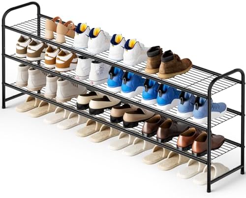 KEETDY 3-Tier Long Shoe Rack for Closet Metal Shoe Organizer for Entryway, Wide Stackable Shoe Storage Shelf with Sturdy Wire Grid for Closet Floor, Bedroom, Black by KEETDY