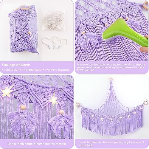 Macrame Stuffed Animal Storage with Star Light, Corner Hammock for Nursery - Image 6